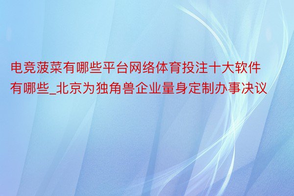 电竞菠菜有哪些平台网络体育投注十大软件有哪些_北京为独角兽企业量身定制办事决议